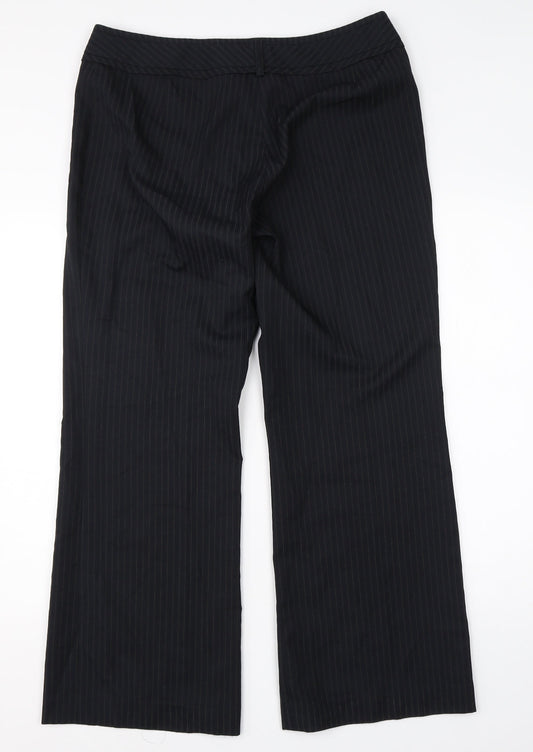F&F Womens Black Striped Viscose Dress Pants Trousers Size 14 L27 in Regular