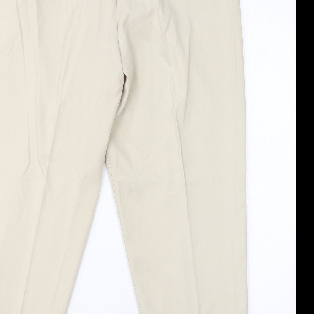 Brand and care label for Classics women’s beige viscose dress pants trousers, size UK 18, 24-inch leg regular