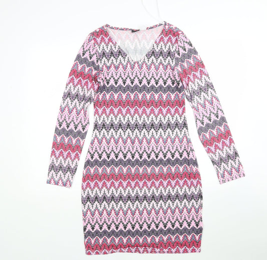 Additional front view of Body Flirt women’s multicoloured striped viscose pencil dress, size S, v-neck