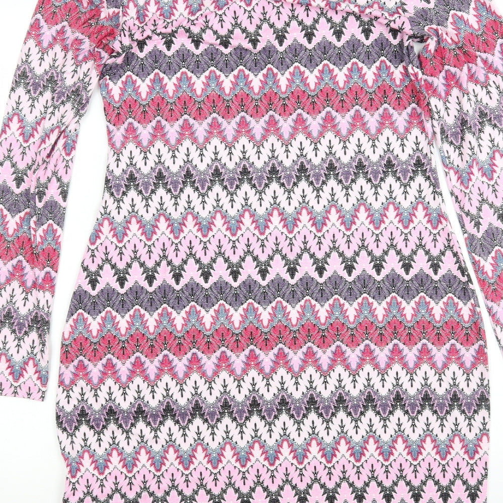 Brand and care label for Body Flirt women’s multicoloured striped viscose pencil dress, size S, v-neck