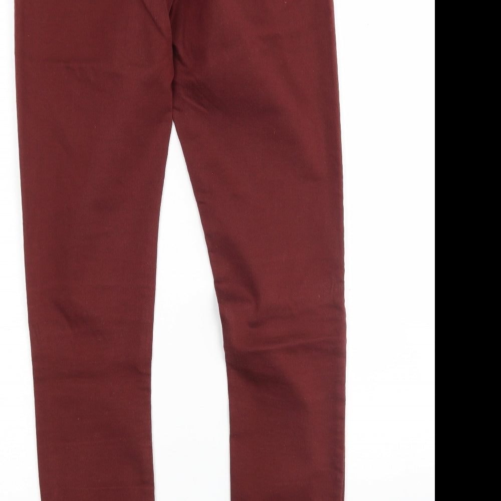 Brand and care label for Dorothy Perkins women’s red cotton jegging jeans, size UK 10, 31-inch leg regular