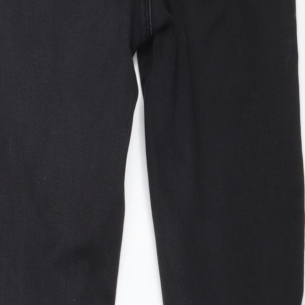 Brand and care label for Dorothy Perkins women’s black cotton skinny jeans, size UK 8, 28-inch leg regular