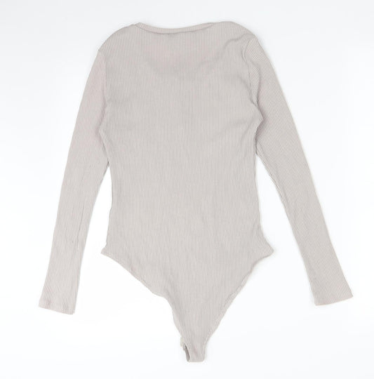 Primark Womens Grey Striped Polyester Bodysuit One-Piece Size S