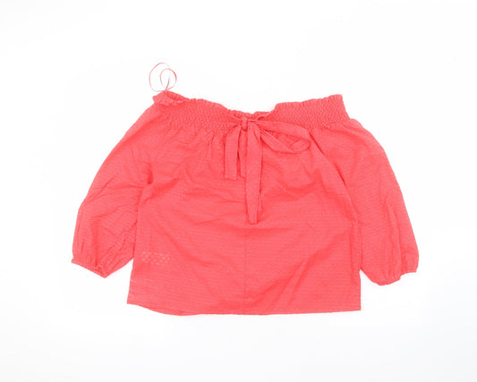 Primark Womens Red Cotton Basic Blouse Size 14 Round Neck