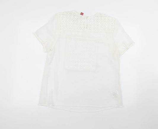 falmer Womens White Polyester Basic T-Shirt Size 16 Round Neck