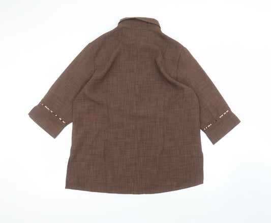 Classics Womens Brown Polyester Basic Button-Up Size 16 Collared