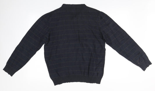 F&F Mens Red V-Neck Striped Cotton Pullover Jumper Size L