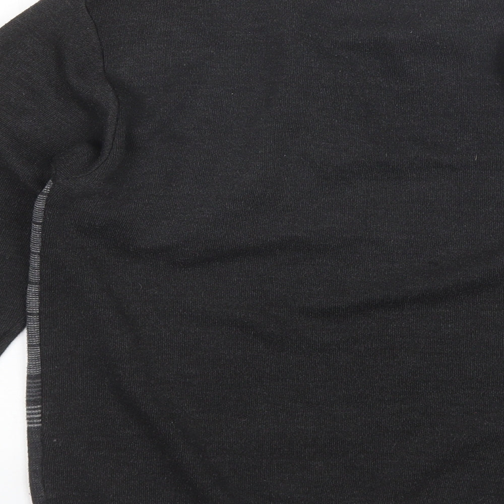 Brand and care label for Clavel men’s grey collared striped acrylic jumper, size M