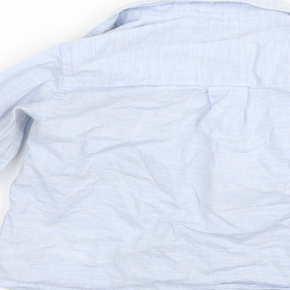 Brand and care label for Next Baby Blue Cotton Basic Button-Up, size 6-9, Months Collared