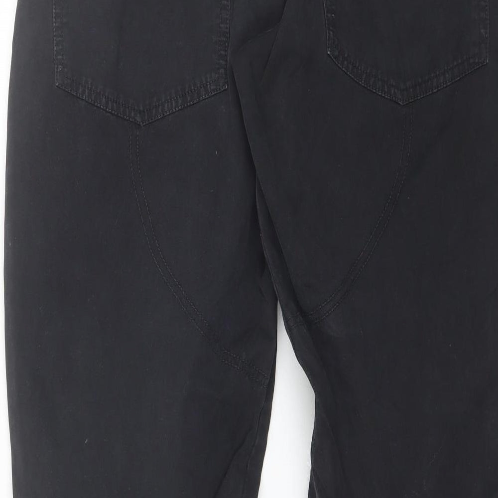 Brand and care label for WRC men’s black cotton blend trousers, size 30, in, 28-inch leg regular