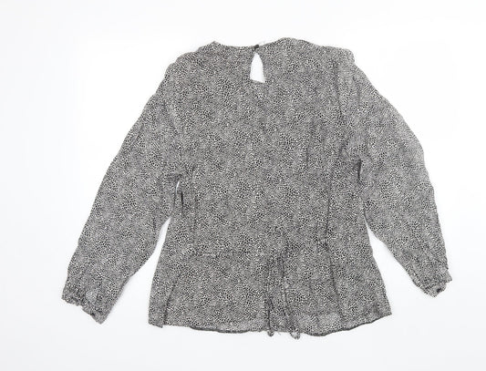Primark Womens Black Animal Print Viscose Basic Blouse Size 10 Round Neck
