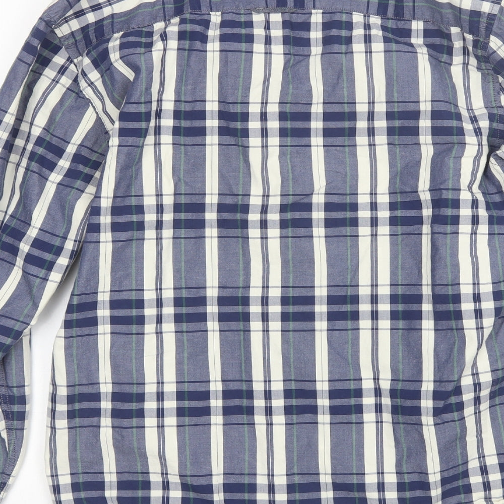 ACW85 Mens Blue Plaid Cotton  Button-Up Size L Collared