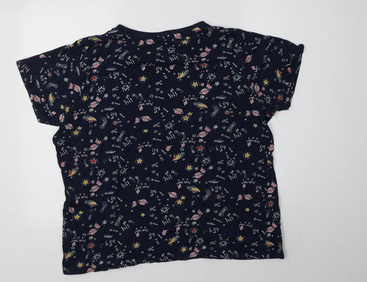 Primark Womens Blue Geometric Cotton Basic T-Shirt Size XL Crew Neck