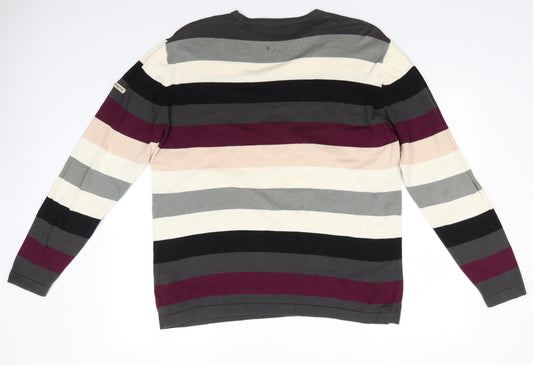 Peter Werth Mens Multicoloured Round Neck Striped Cotton Pullover Jumper