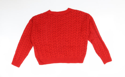 H&M Womens Red Geometric Acrylic Pullover Sweatshirt Size M