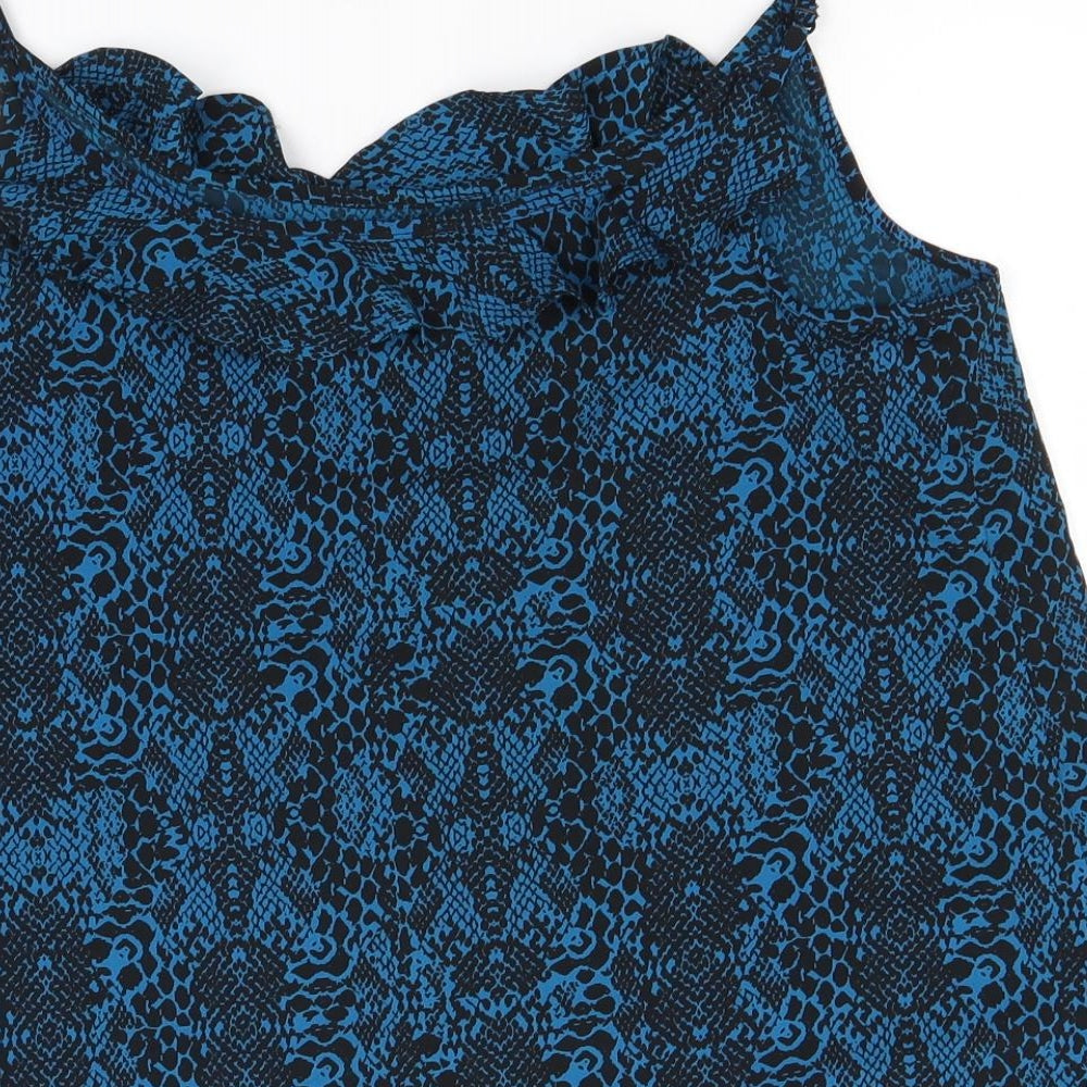 Papaya Womens Blue Animal Print Polyester Basic Tank Size 10 Scoop Neck