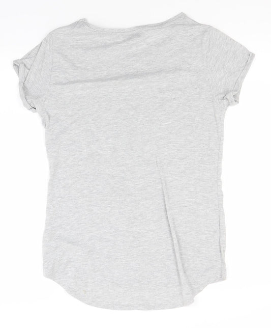 Papaya Womens Grey Cotton Basic T-Shirt Size 8 Round Neck
