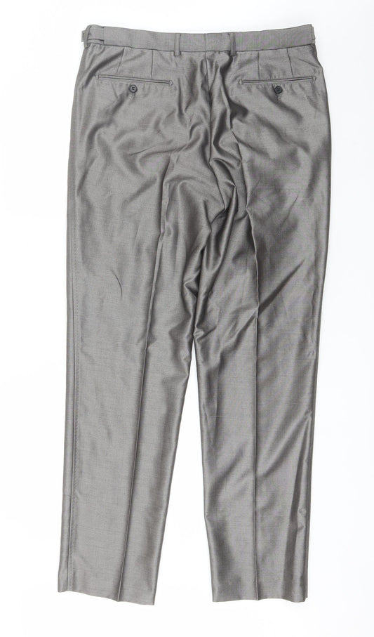 Milan Collection Mens Grey Polyester Dress Pants Trousers Size 36 in L32 in Regular