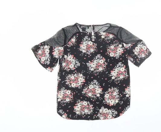 Primark Womens Black Floral Polyester Basic Blouse Size 6 Round Neck