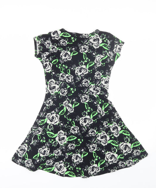 Select Womens Green Floral Polyester Shift Size 8 Round Neck