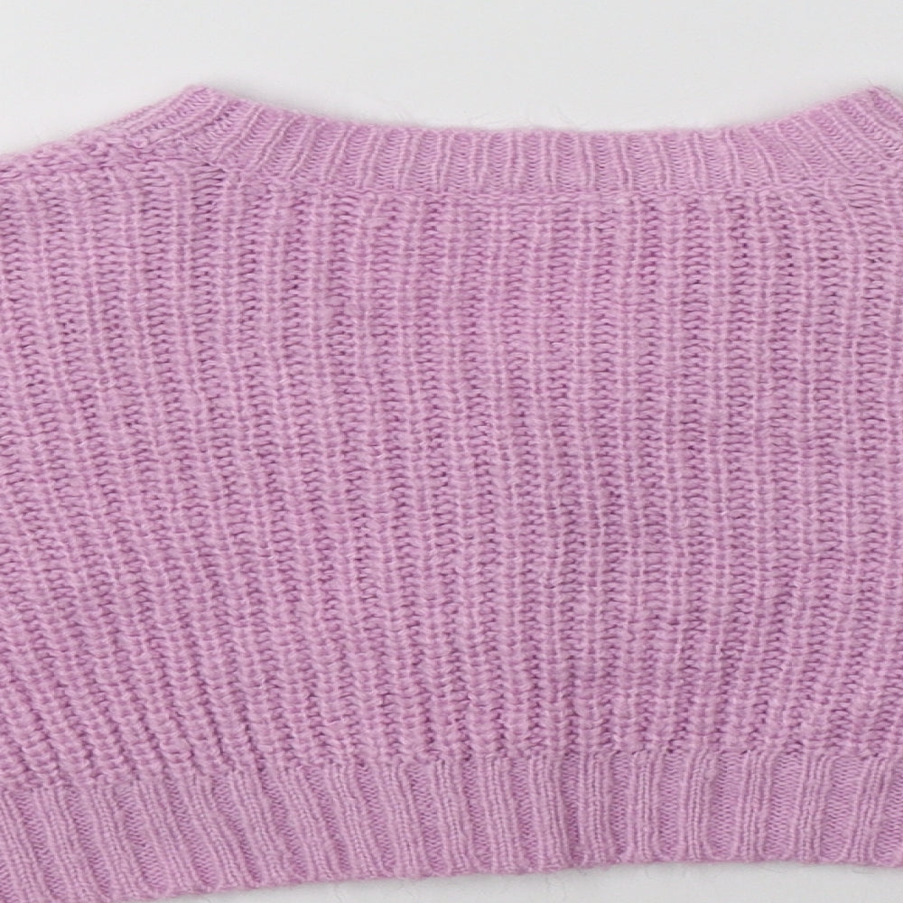 Matalan Girls Purple V-Neck Acrylic Cardigan Jumper Size 6 Years