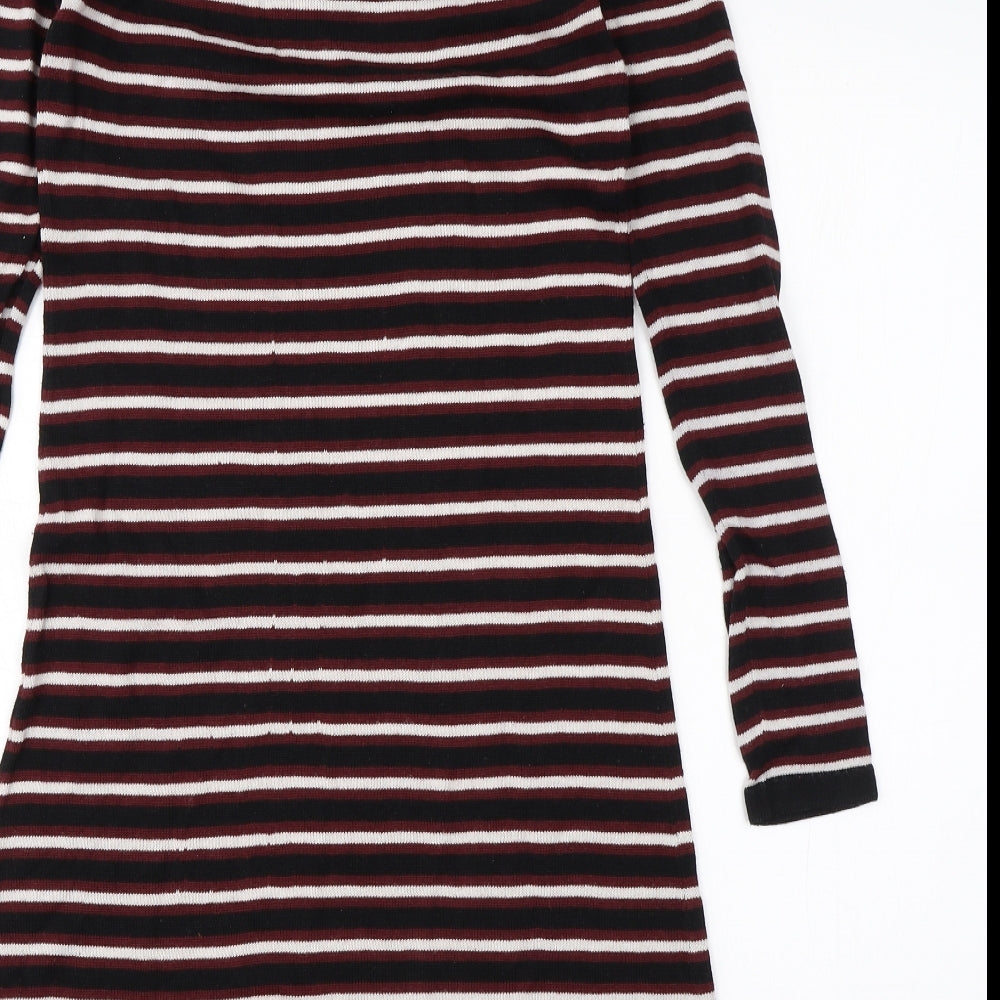 Brand and care label for ESMARA women’s red striped cotton t-shirt dress, size UK 8, halter