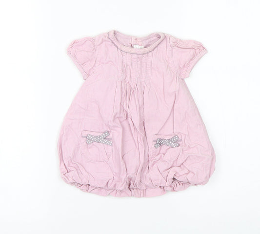 mamas & papas Girls Pink Cotton A-Line Size 0-3 Months Round Neck