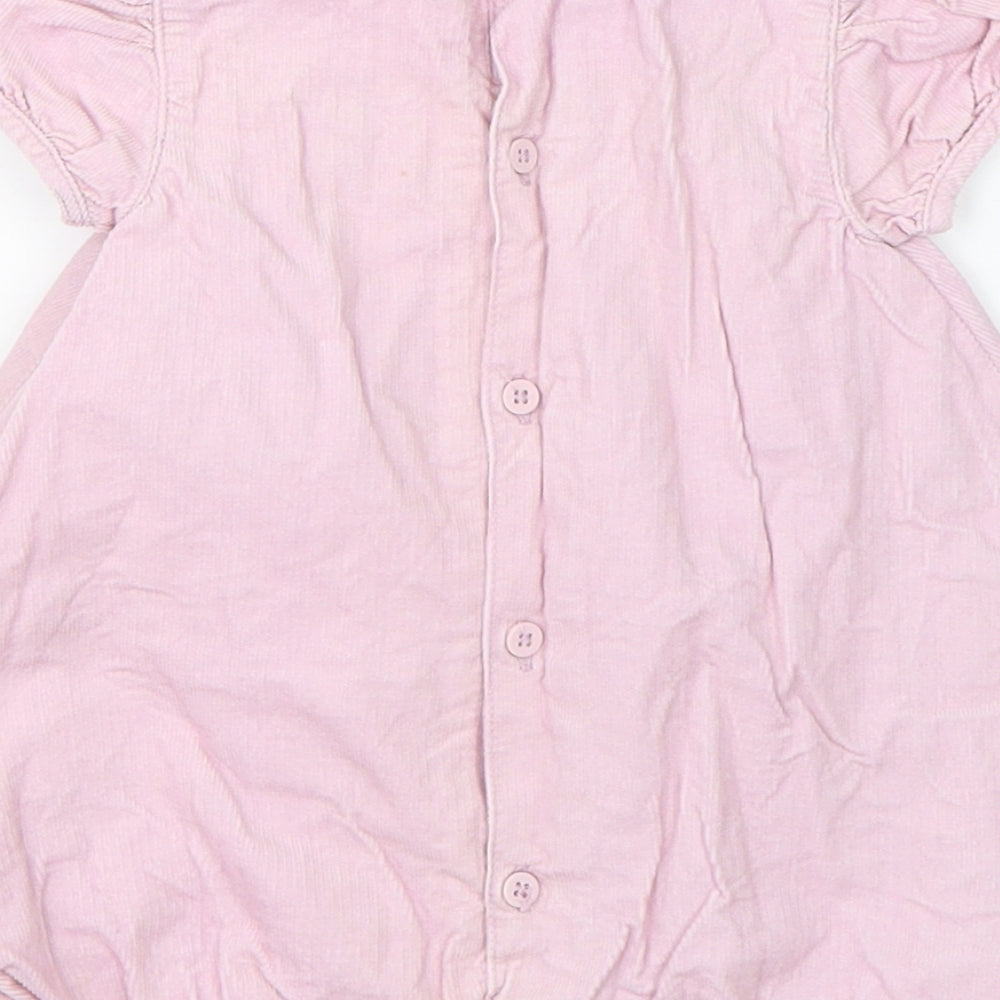 mamas & papas Girls Pink Cotton A-Line Size 0-3 Months Round Neck