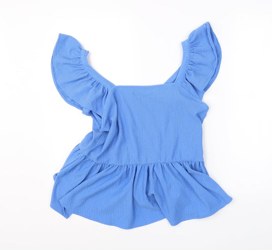 Papaya Womens Blue Polyester Basic Blouse Size 14 Off the Shoulder