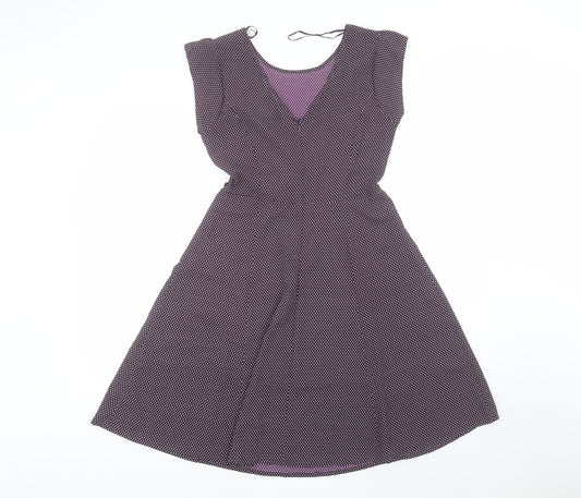 F&F Womens Purple Polka Dot Polyester A-Line Size 6 Round Neck