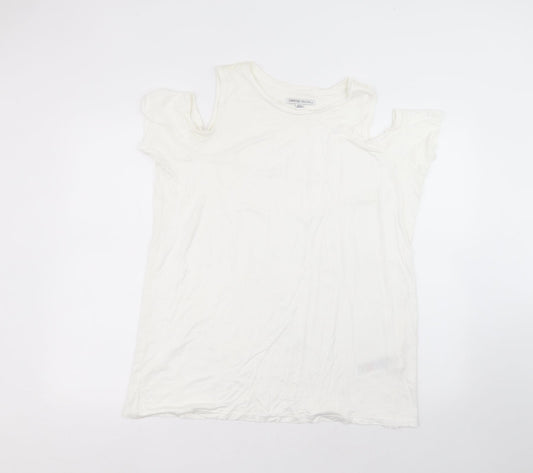 Additional front view of Capsule women’s white viscose basic t-shirt, size UK 18, round neck