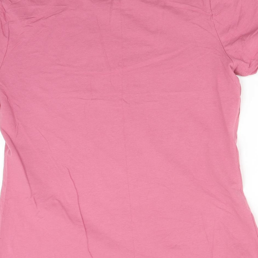 SF WOMEN Womens Pink Cotton Basic T-Shirt Size XL Round Neck - #STAYNELSON