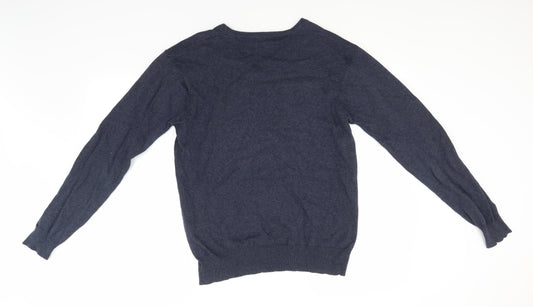 French Connection Mens Blue V-Neck Cotton Pullover Jumper Size M