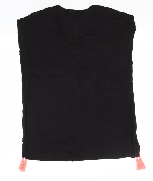 Papaya Womens Black Viscose Basic T-Shirt Size S V-Neck