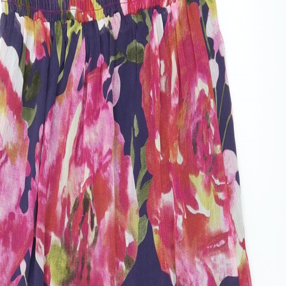 Papaya Womens Blue Floral Polyester A-Line Size 10 V-Neck