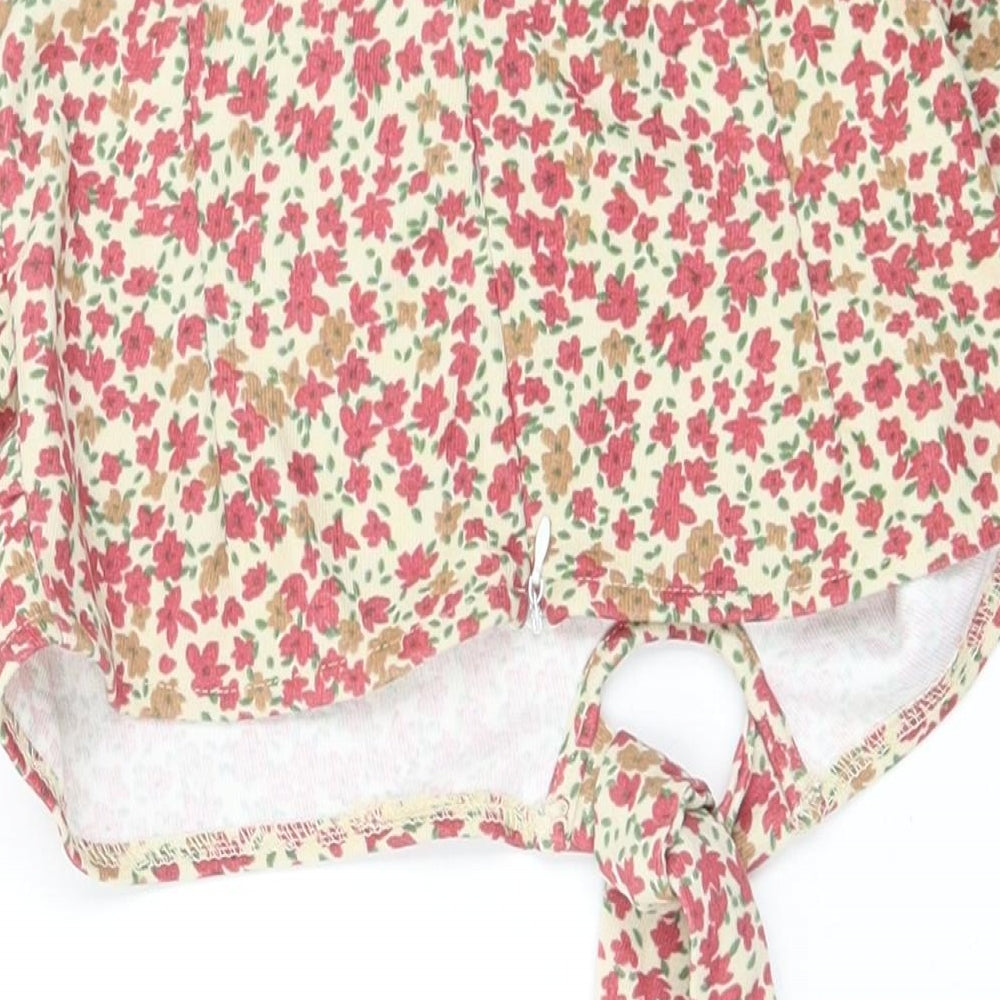 SheIn Womens Ivory Floral Polyester Basic Tank Size M Off the Shoulder