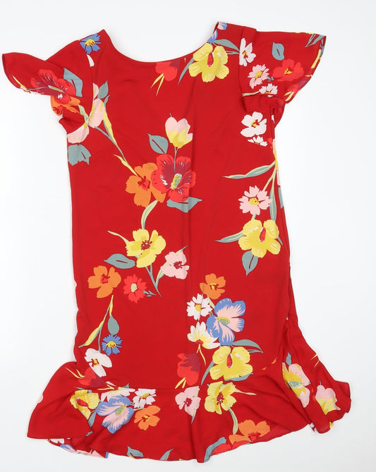 NEXT Womens Red Floral Polyester Shift Size 10 Boat Neck