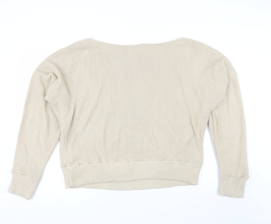 Femme Luxe Womens Beige Round Neck Acrylic Pullover Jumper Size M