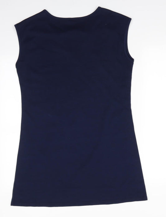 Preworn Womens Blue A-Line Size L V-Neck - Brass like heavy beading
