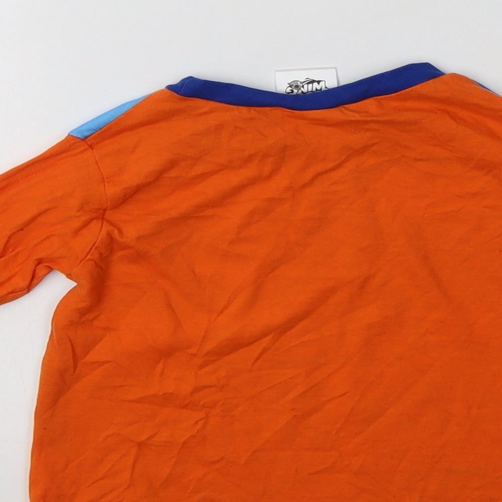 Brand and care label for Nickelodeon boys’ orange cotton basic t-shirt, size 2-3, years crew neck - top wing