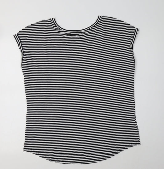 George Womens White Striped Polyester Basic Blouse Size 14 Crew Neck