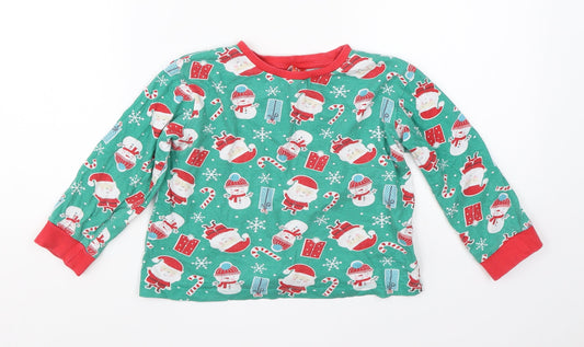 Preworn Boys Green Cotton Pyjama Top Size 4-5 Years - christmas