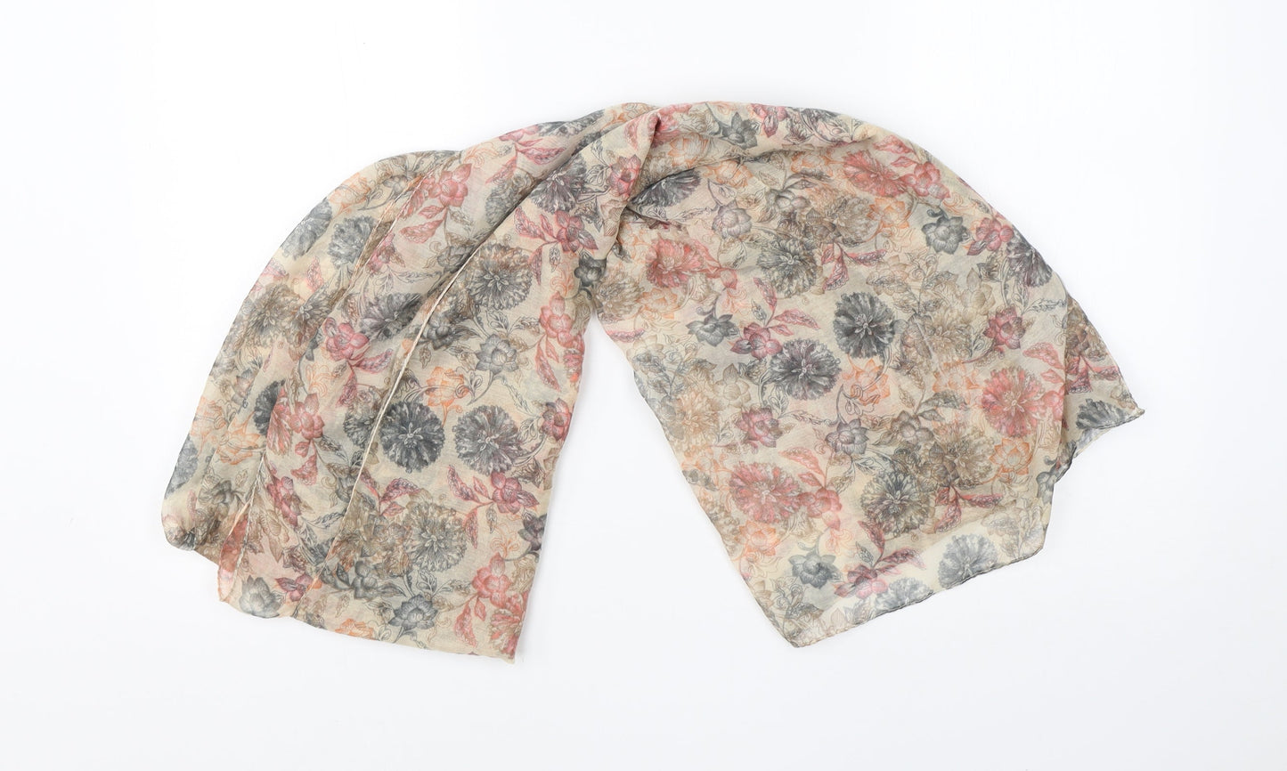 Preworn Womens Beige Floral Viscose Scarf