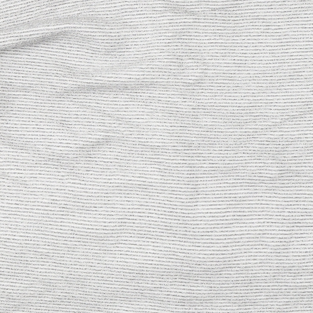 Brand and care label for Great Plains women’s grey round neck striped viscose jumper, size UK 14