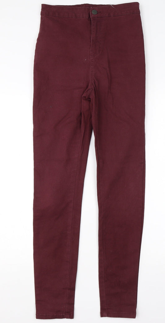 Additional front view of Noisy May women’s red cotton skinny jeans, size M, 28-inch leg regular