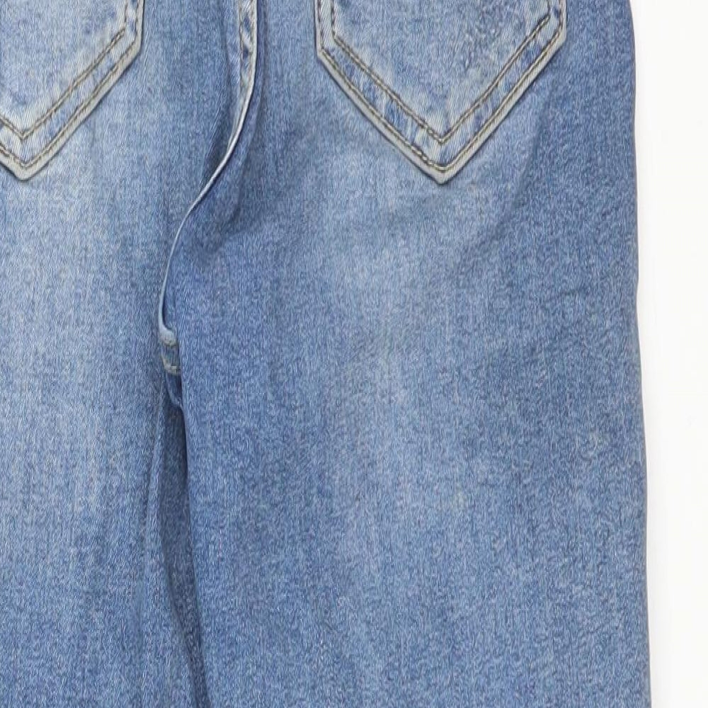 Brand and care label for Topshop women’s blue cotton skinny jeans, size UK 26, 28-inch leg regular