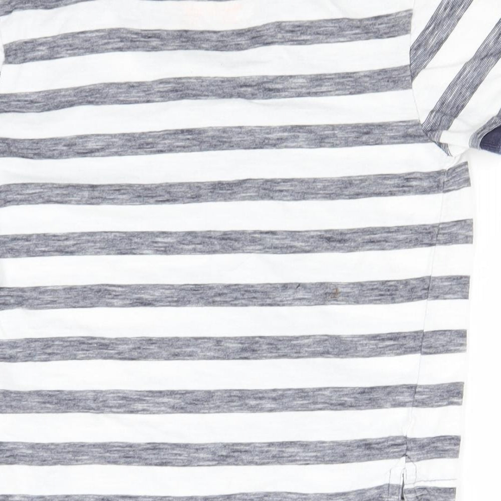 Brand and care label for Rebel boys’ white striped cotton basic polo, size 5-6, years collared