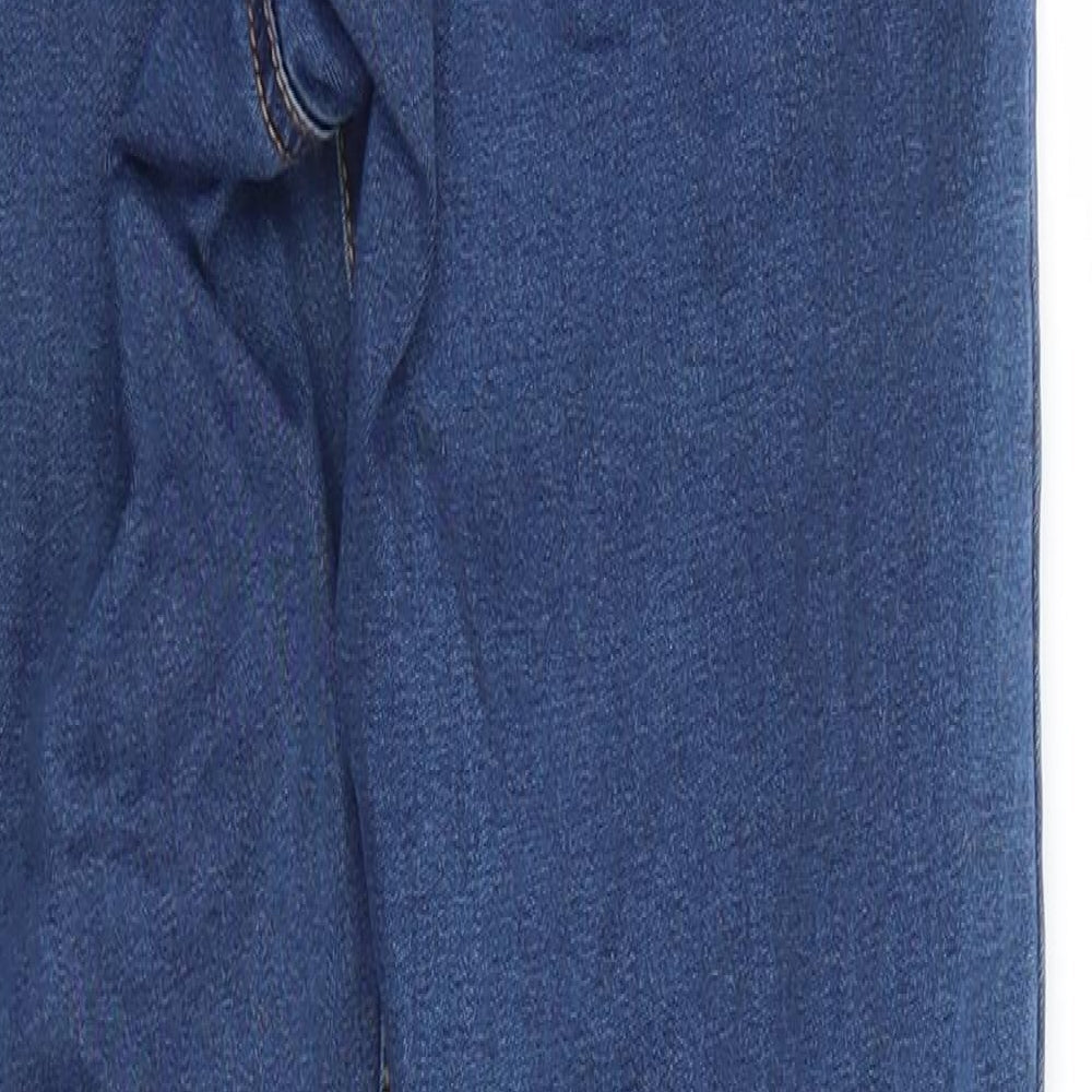 Brand and care label for Denim & Co. women’s blue cotton straight jeans, size UK 6, 28-inch leg regular
