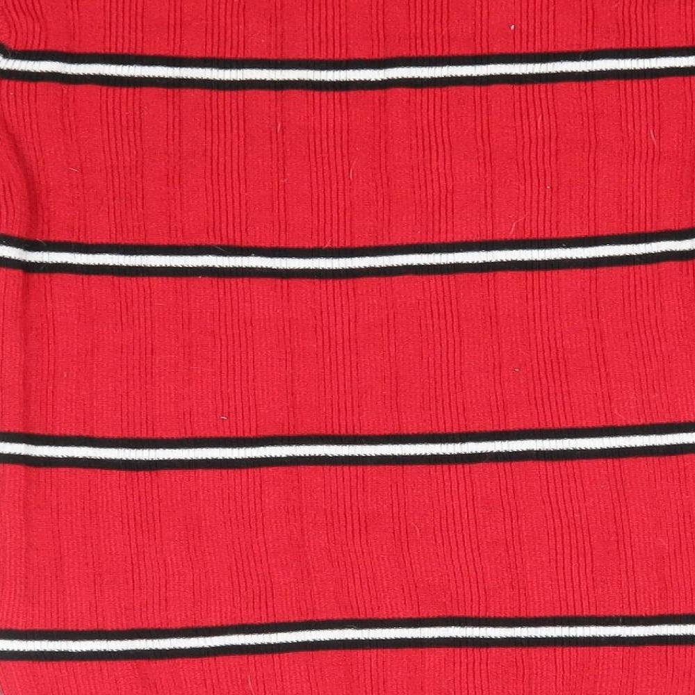Primark Womens Red Round Neck Striped Polyester Pullover Jumper Size 6
