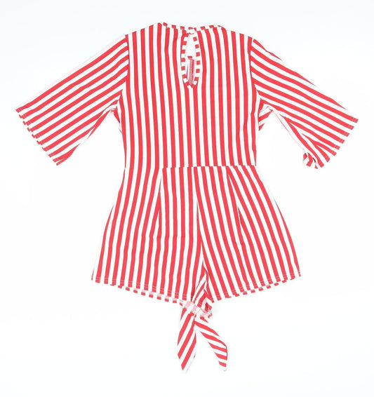Boohoo Womens Red Striped Polyester Jumpsuit One-Piece Size 8